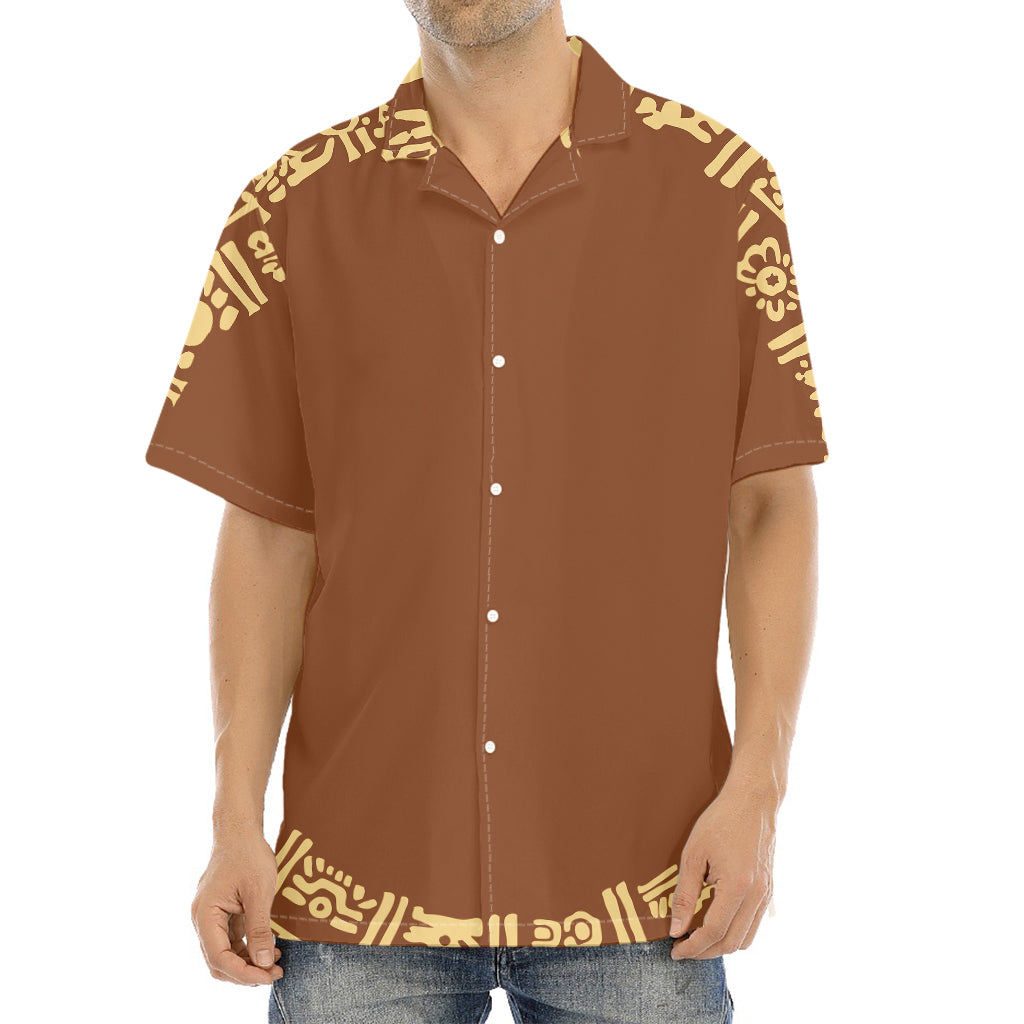 Mayan Circle Symbol Print Aloha Shirt