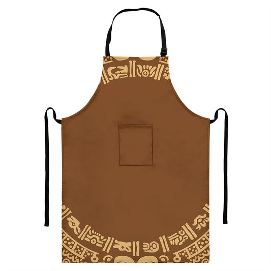 Mayan Circle Symbol Print Bib Apron With Pocket