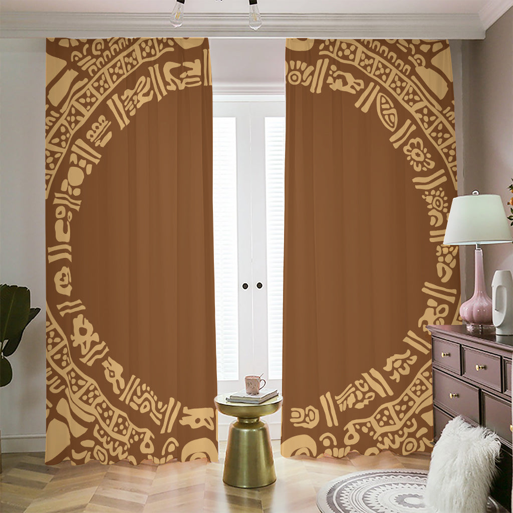 Mayan Circle Symbol Print Blackout Pencil Pleat Curtains