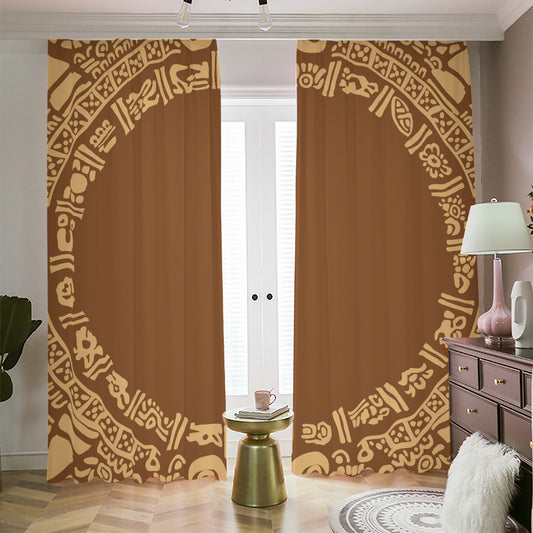 Mayan Circle Symbol Print Blackout Pencil Pleat Curtains