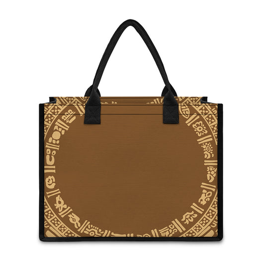 Mayan Circle Symbol Print Canvas Tote Bag