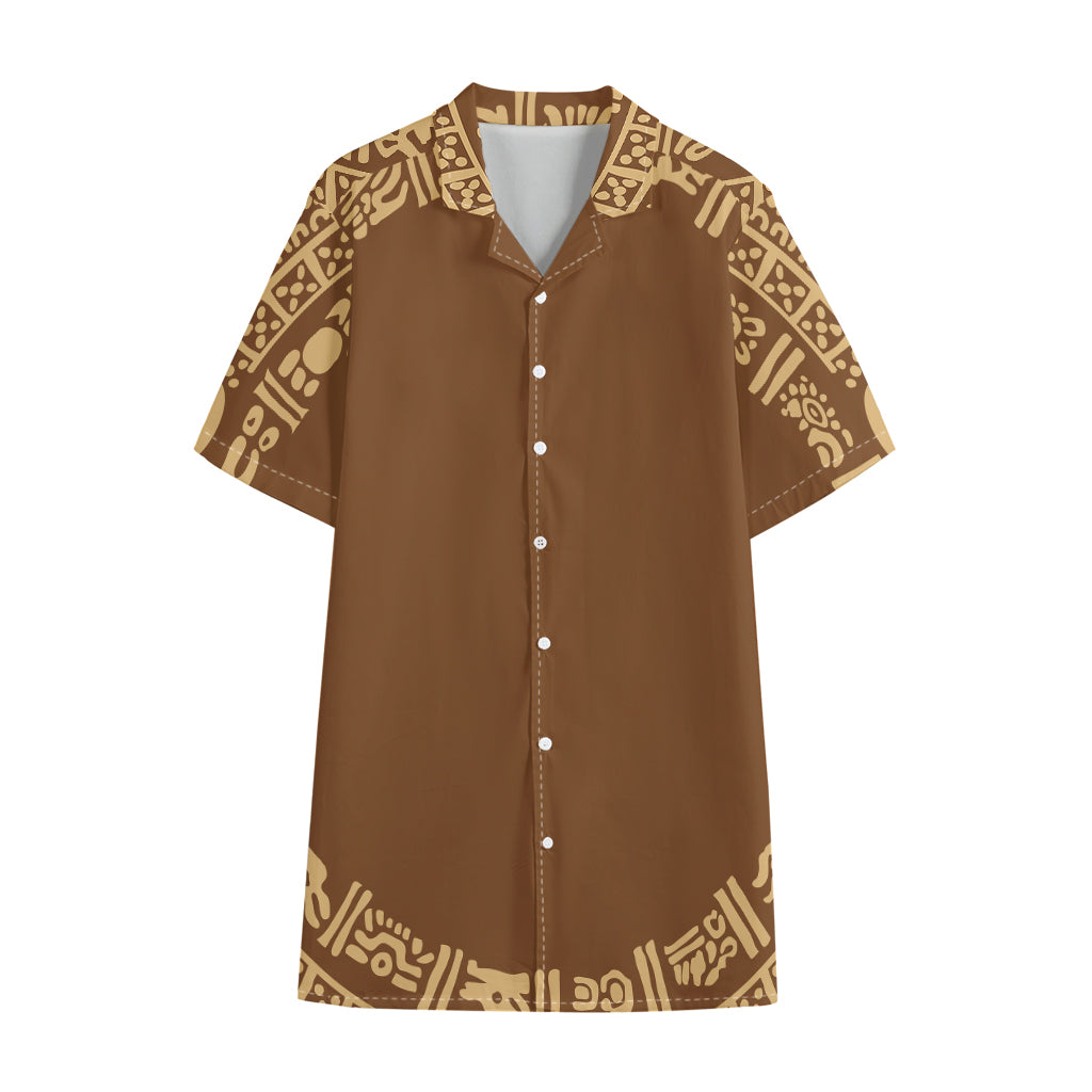 Mayan Circle Symbol Print Cotton Hawaiian Shirt