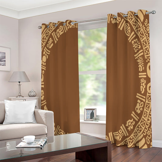 Mayan Circle Symbol Print Extra Wide Grommet Curtains