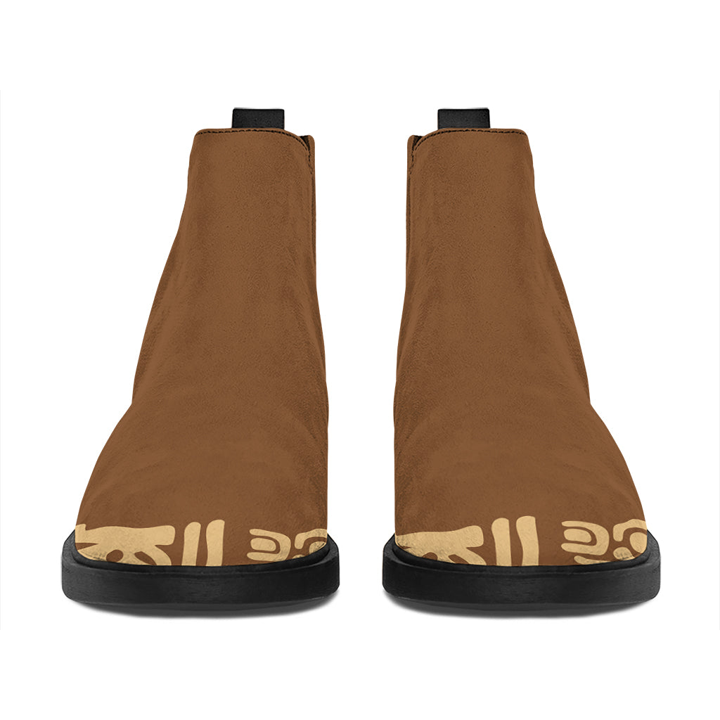 Mayan Circle Symbol Print Flat Ankle Boots