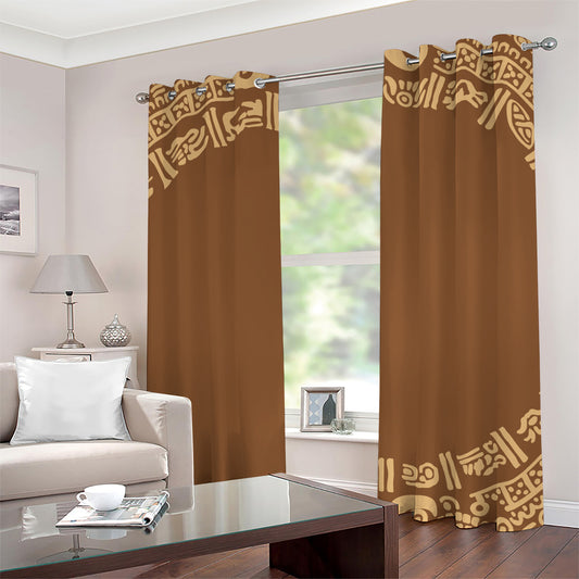 Mayan Circle Symbol Print Grommet Curtains