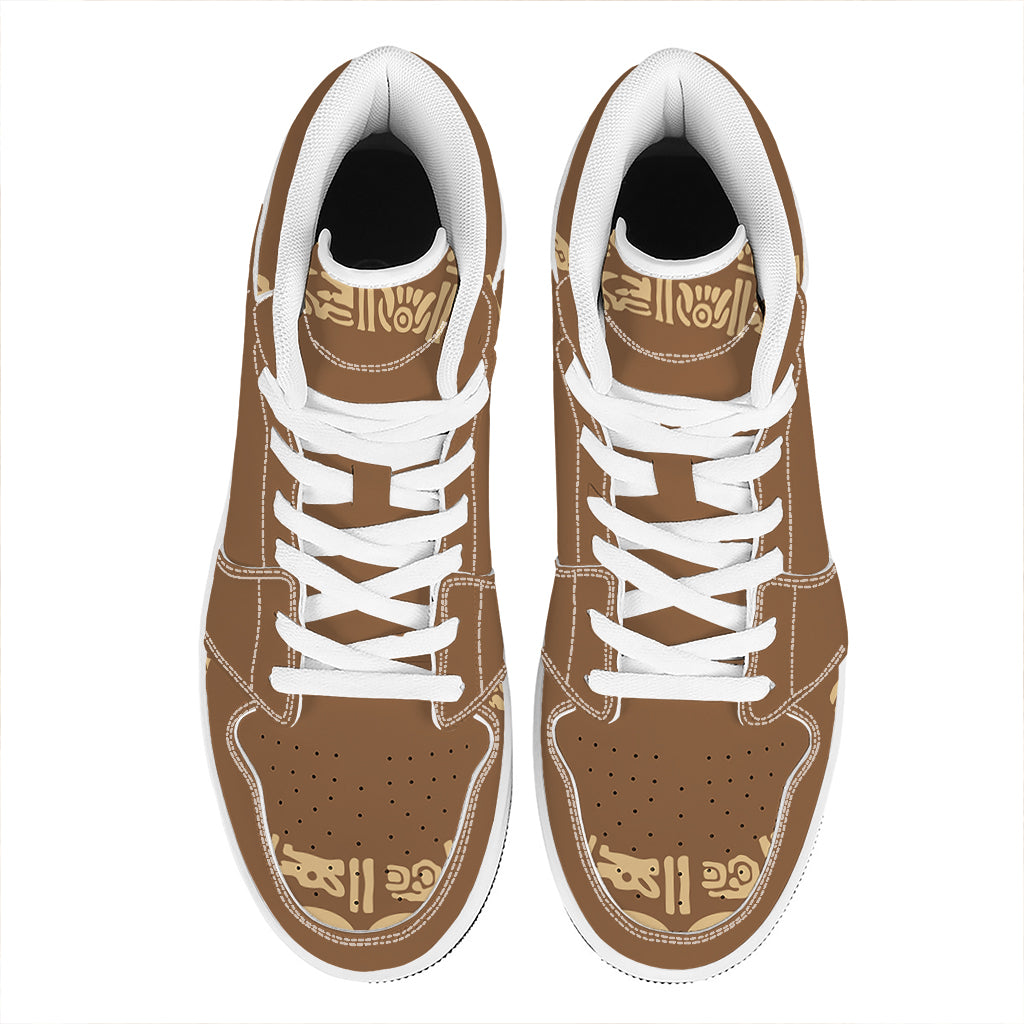 Mayan Circle Symbol Print High Top Leather Sneakers