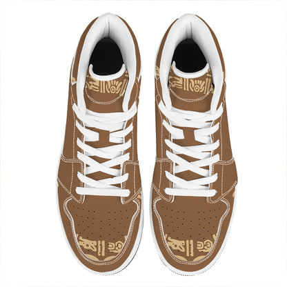 Mayan Circle Symbol Print High Top Leather Sneakers