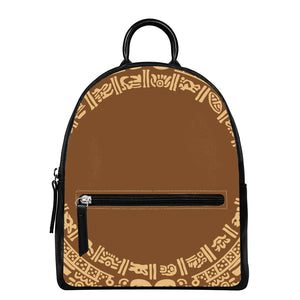 Mayan Circle Symbol Print Leather Backpack