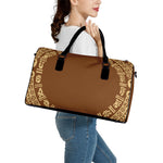 Mayan Circle Symbol Print Leather Duffle Bag