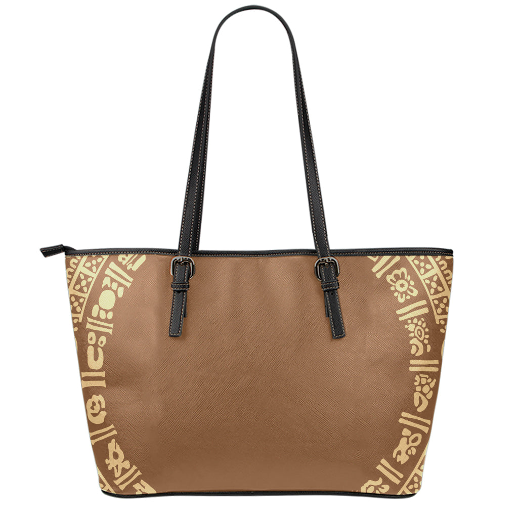 Mayan Circle Symbol Print Leather Tote Bag