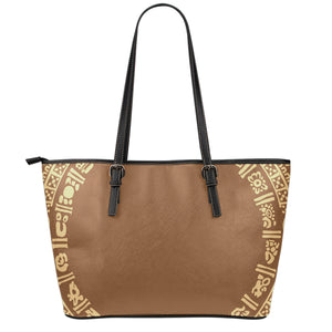 Mayan Circle Symbol Print Leather Tote Bag