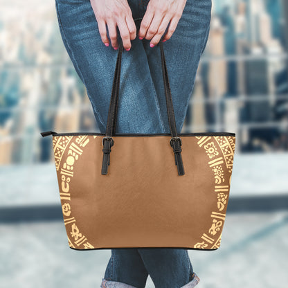 Mayan Circle Symbol Print Leather Tote Bag