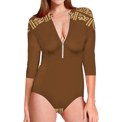 Mayan Circle Symbol Print Long Sleeve Swimsuit
