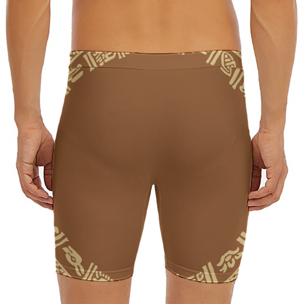 Mayan Circle Symbol Print Men's Long Boxer Briefs
