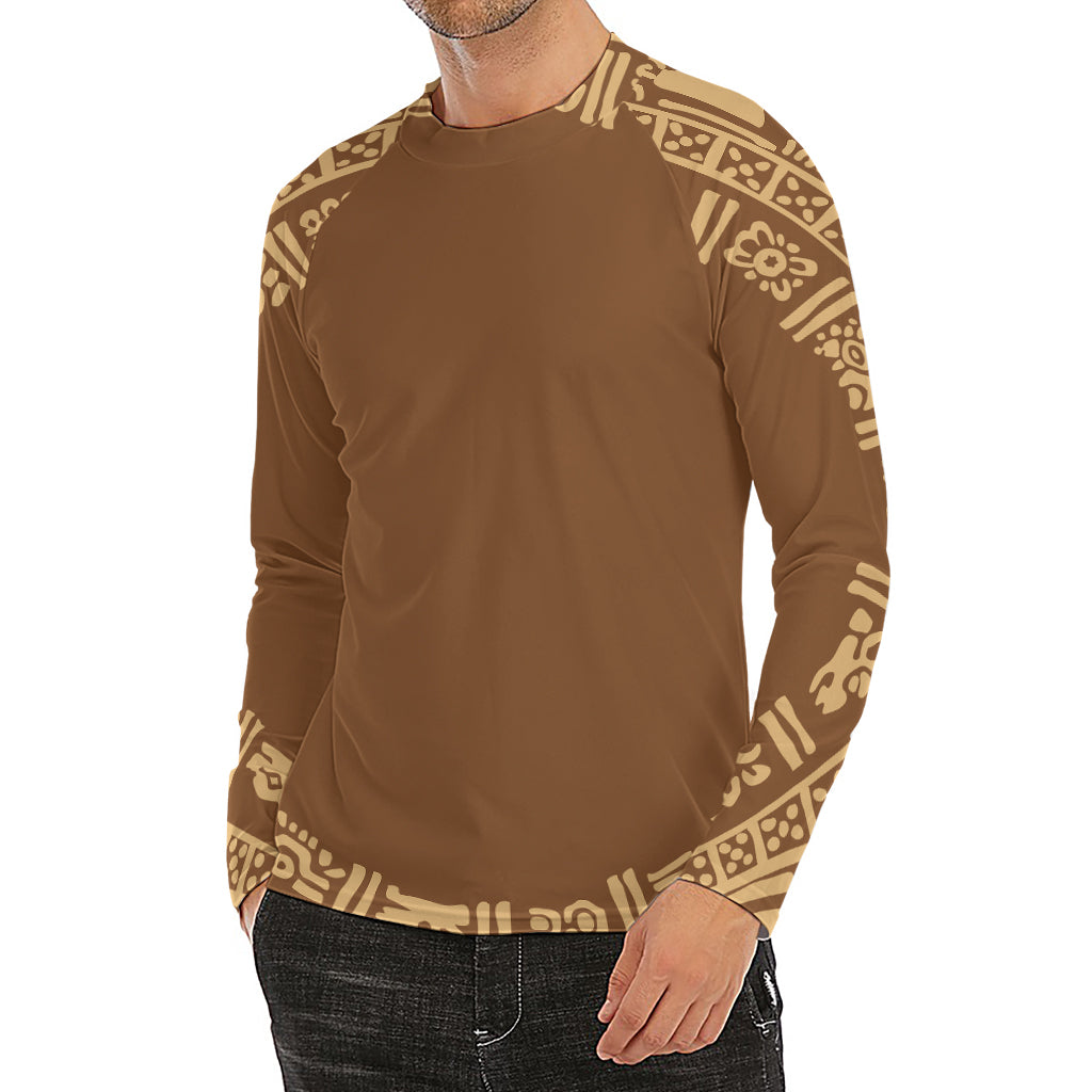 Mayan Circle Symbol Print Men's Long Sleeve Rash Guard