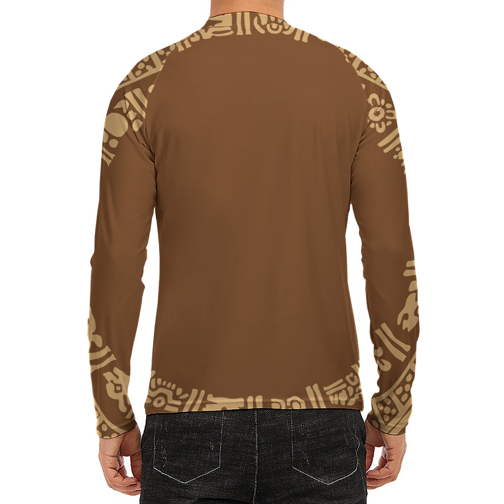 Mayan Circle Symbol Print Men's Long Sleeve Rash Guard