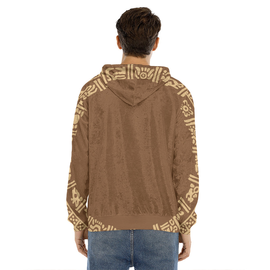 Mayan Circle Symbol Print Men's Velvet Pullover Hoodie