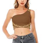 Mayan Circle Symbol Print One Shoulder Crop Top