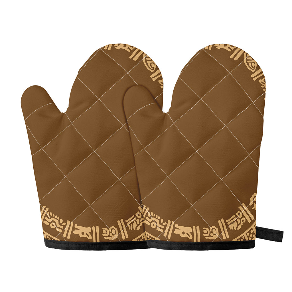 Mayan Circle Symbol Print Oven Mitts