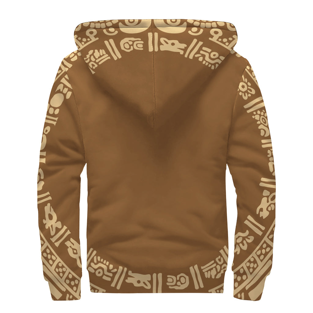 Mayan Circle Symbol Print Sherpa Lined Zip Up Hoodie