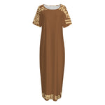 Mayan Circle Symbol Print Short Sleeve Long Nightdress