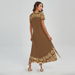 Mayan Circle Symbol Print Short Sleeve Maxi Dress