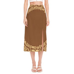 Mayan Circle Symbol Print Side Slit Midi Skirt