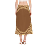 Mayan Circle Symbol Print Side Slit Midi Skirt