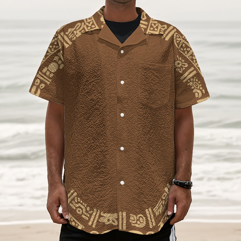 Mayan Circle Symbol Print Textured Short Sleeve Shirt