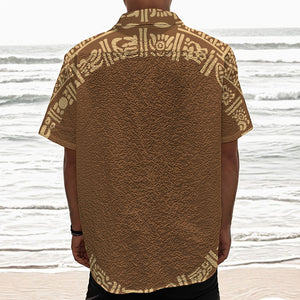 Mayan Circle Symbol Print Textured Short Sleeve Shirt