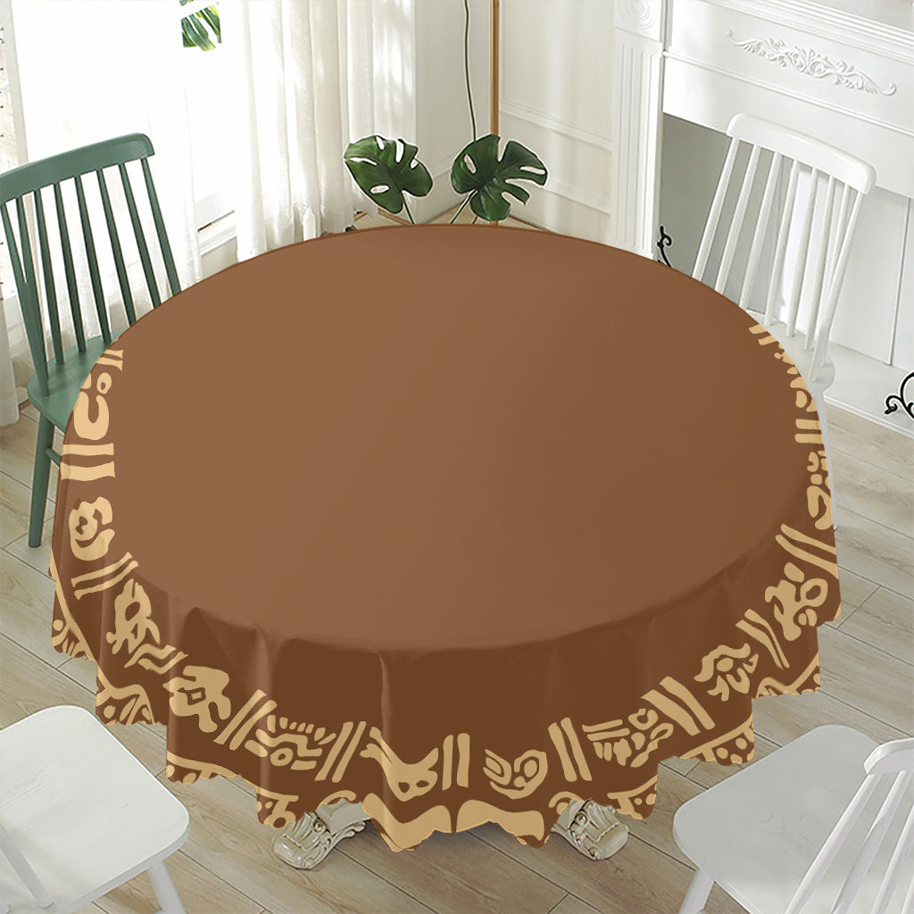 Mayan Circle Symbol Print Waterproof Round Tablecloth