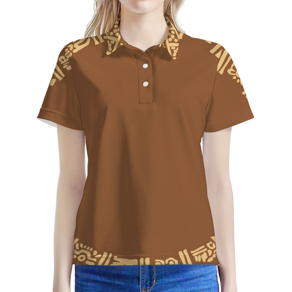 Mayan Circle Symbol Print Women's Polo Shirt