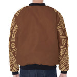 Mayan Circle Symbol Print Zip Sleeve Bomber Jacket