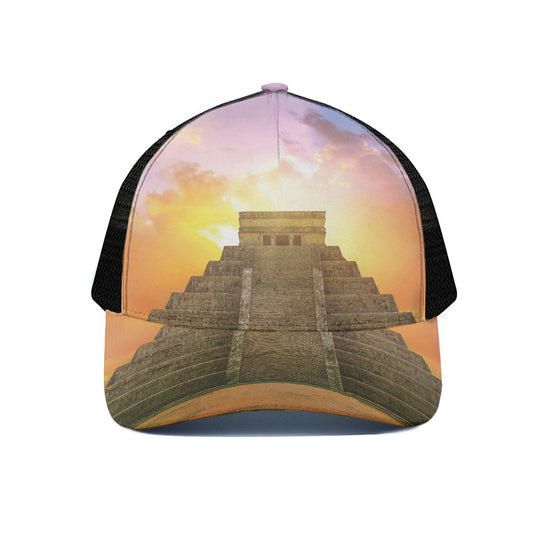 Mayan Civilization Print Black Mesh Trucker Cap