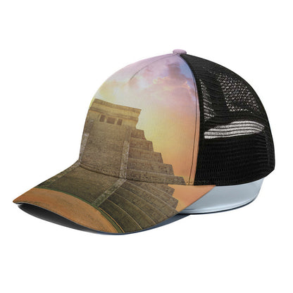 Mayan Civilization Print Black Mesh Trucker Cap