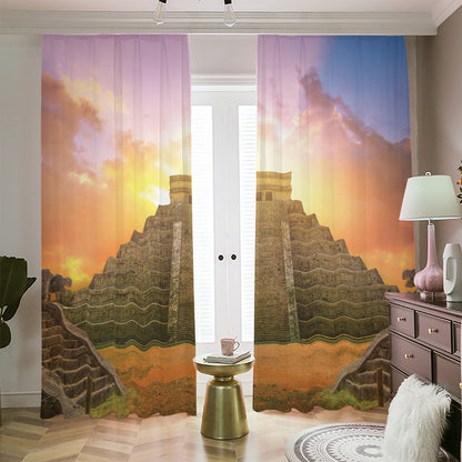 Mayan Civilization Print Blackout Pencil Pleat Curtains
