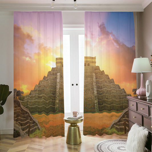 Mayan Civilization Print Blackout Pencil Pleat Curtains