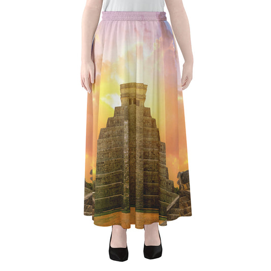 Mayan Civilization Print Chiffon Maxi Skirt