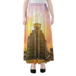 Mayan Civilization Print Chiffon Maxi Skirt