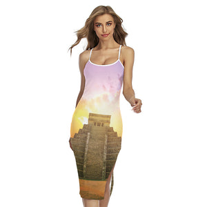 Mayan Civilization Print Cross Back Cami Dress