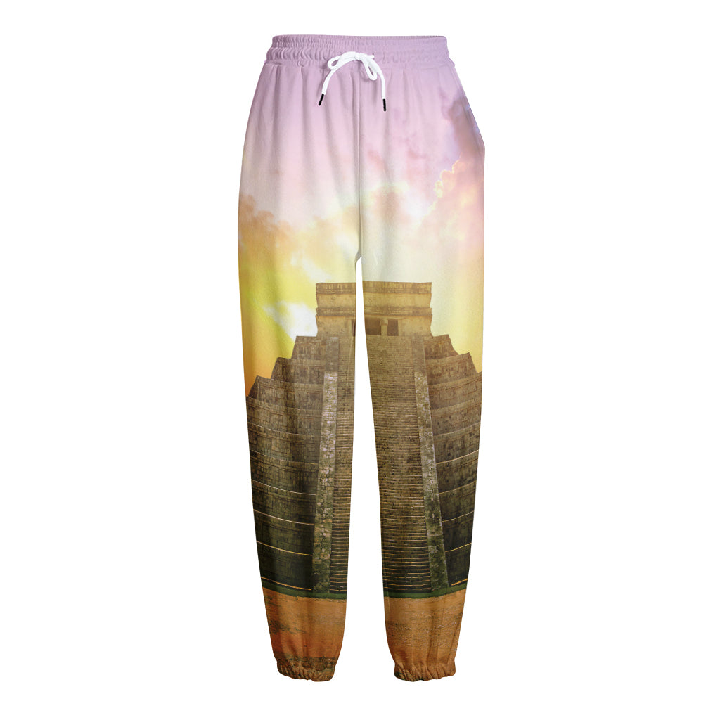 Mayan Civilization Print Fleece Lined Knit Pants