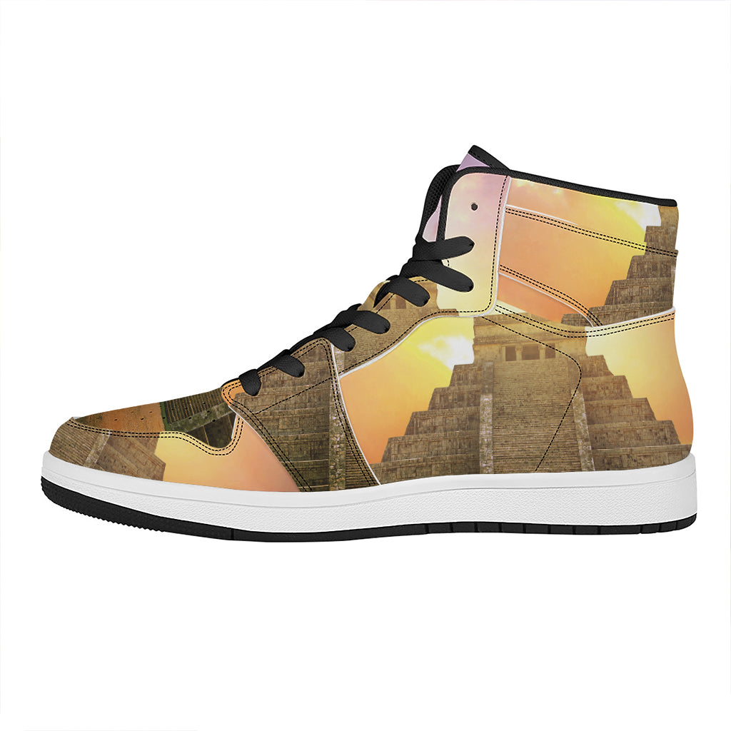 Mayan Civilization Print High Top Leather Sneakers