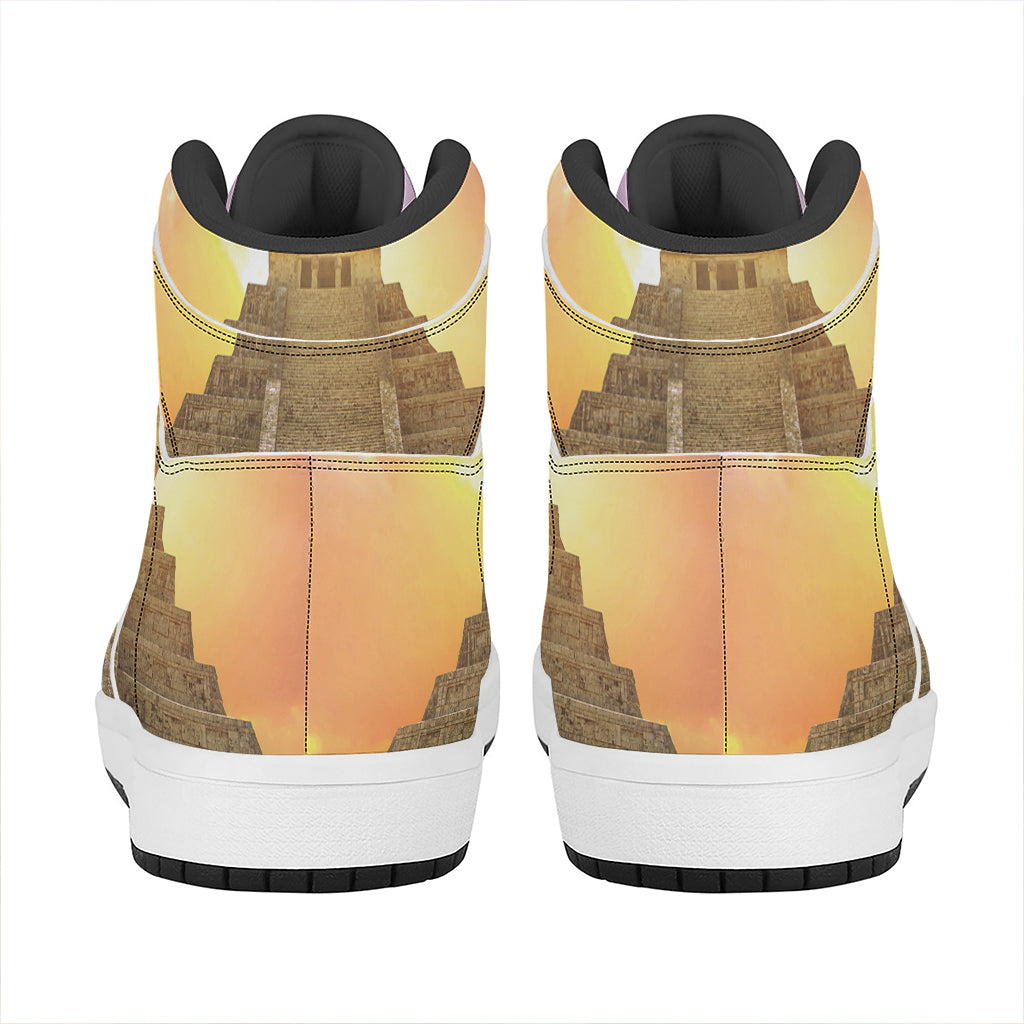 Mayan Civilization Print High Top Leather Sneakers