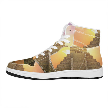 Mayan Civilization Print High Top Leather Sneakers