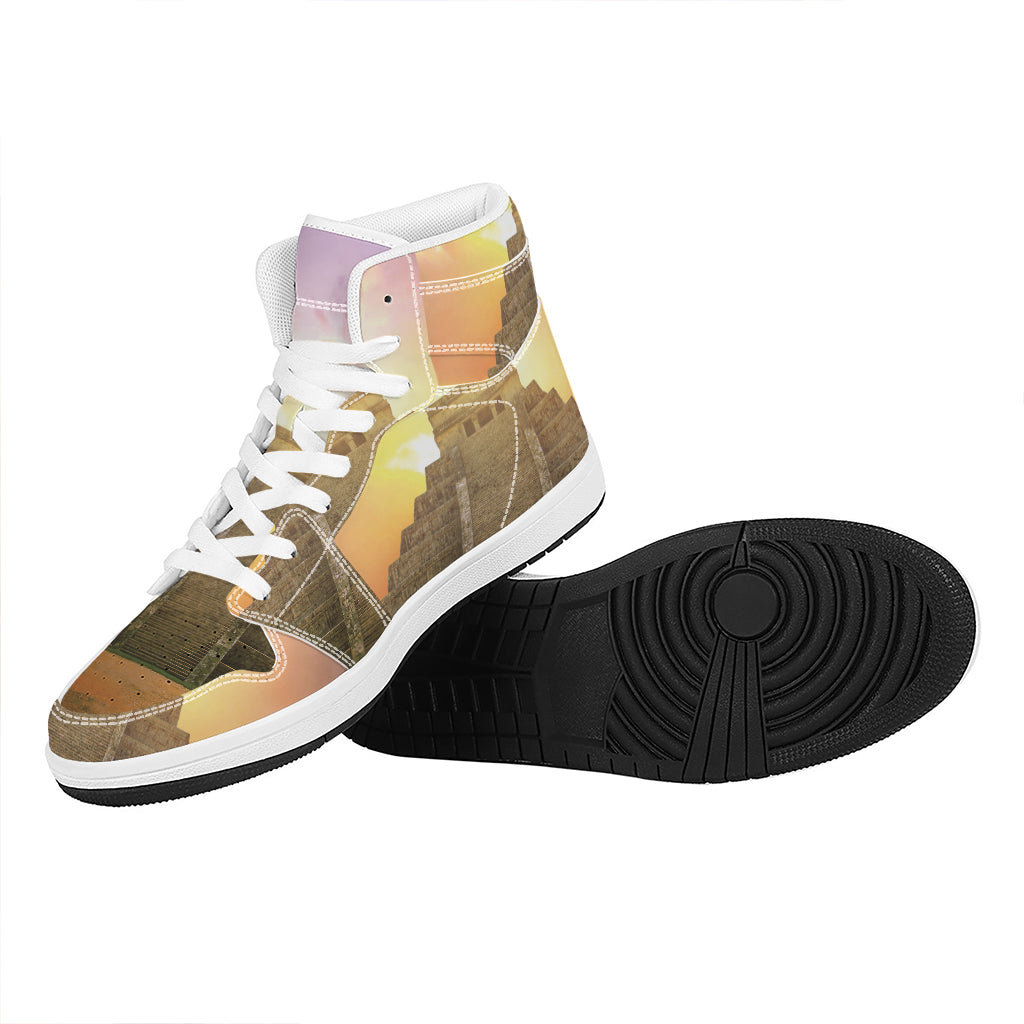 Mayan Civilization Print High Top Leather Sneakers