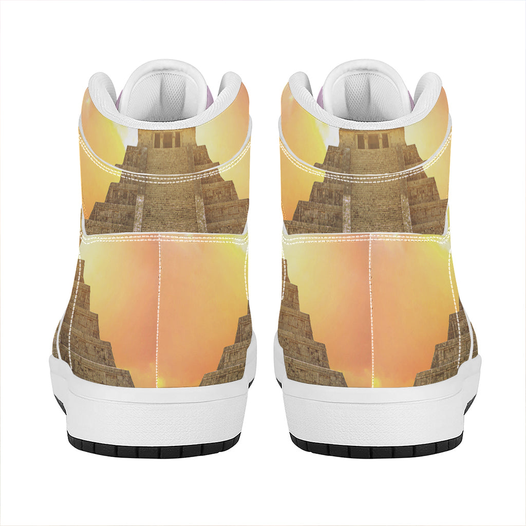 Mayan Civilization Print High Top Leather Sneakers