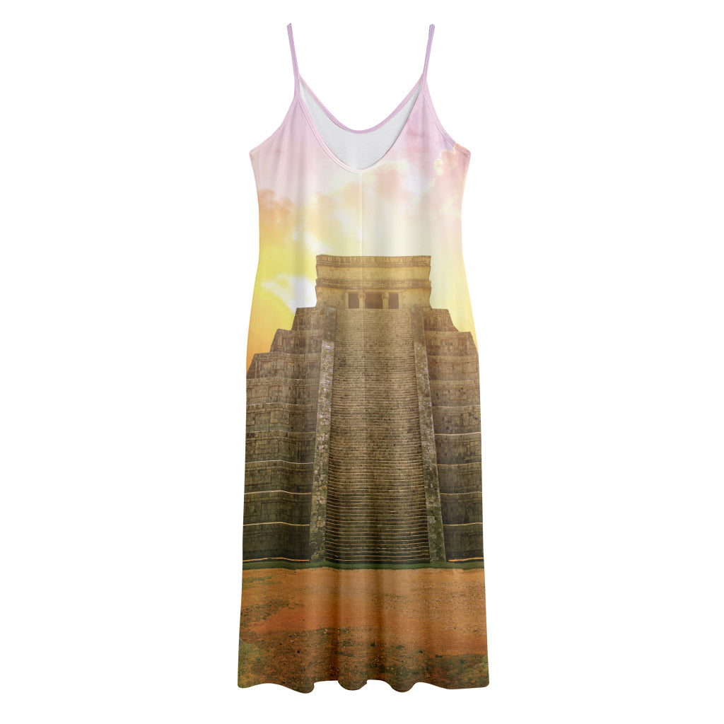 Mayan Civilization Print Jersey Midi Cami Dress