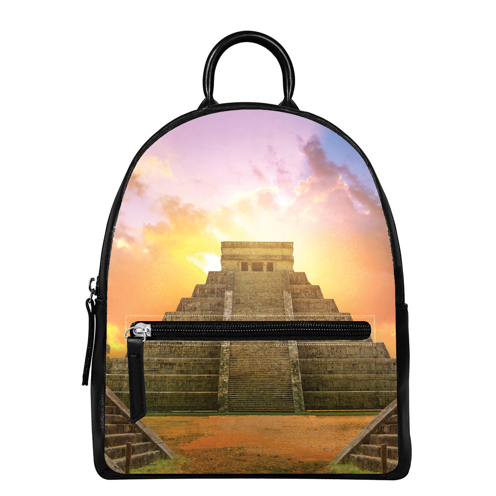 Mayan Civilization Print Leather Backpack