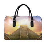 Mayan Civilization Print Leather Duffle Bag