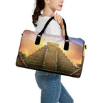 Mayan Civilization Print Leather Duffle Bag
